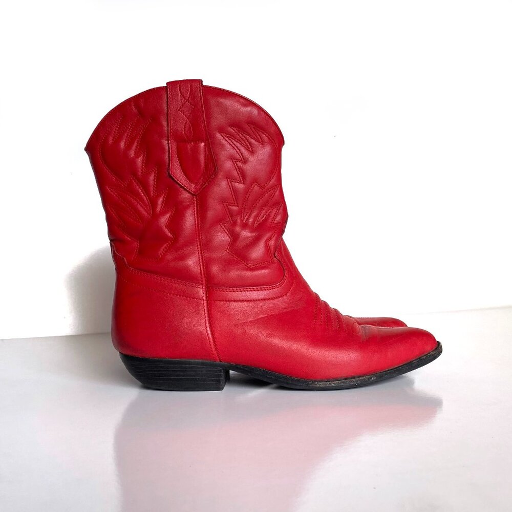 Vintage Jasper Red Leather Boots Size 6M Western Womens Boots